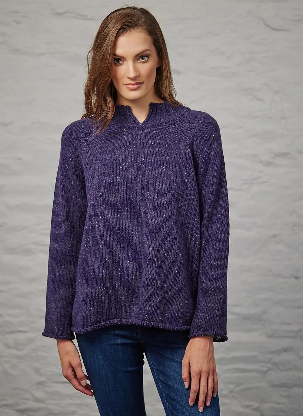 Donegal Tweed Turtle Neck Sweater with Rolled Hems