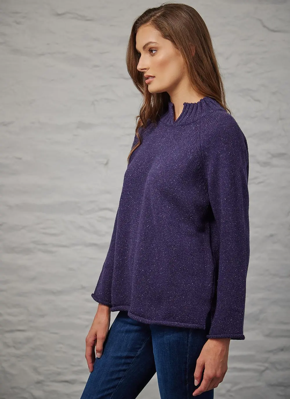 Donegal Tweed Turtle Neck Sweater with Rolled Hems