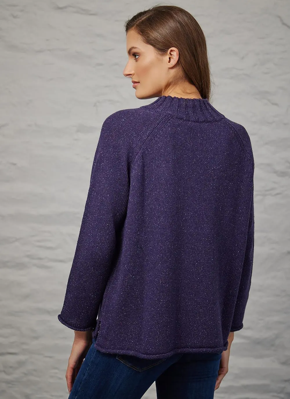 Donegal Tweed Turtle Neck Sweater with Rolled Hems