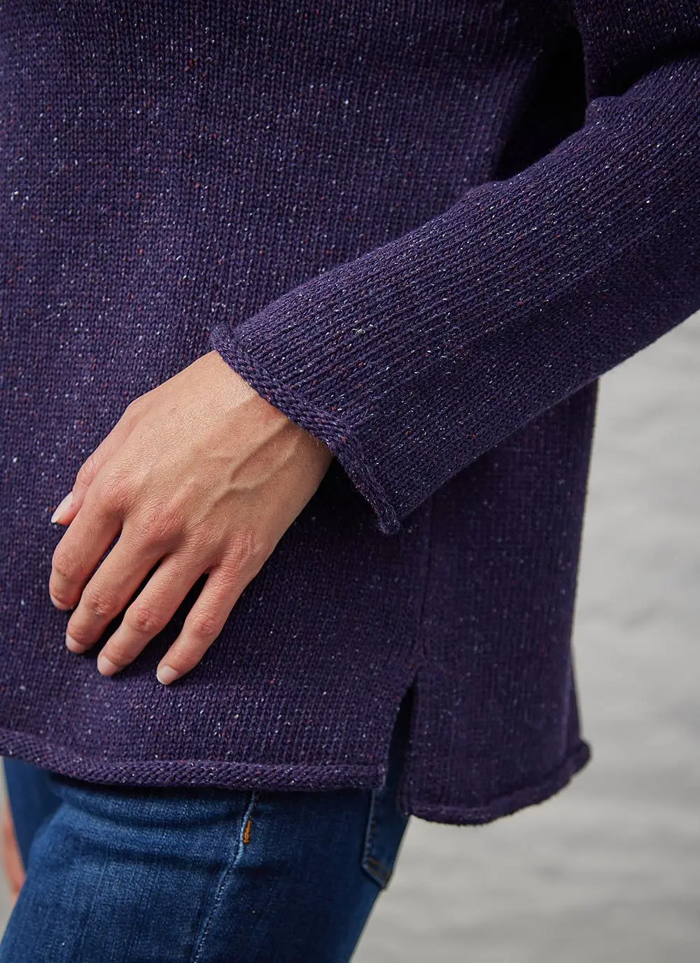 Donegal Tweed Turtle Neck Sweater with Rolled Hems