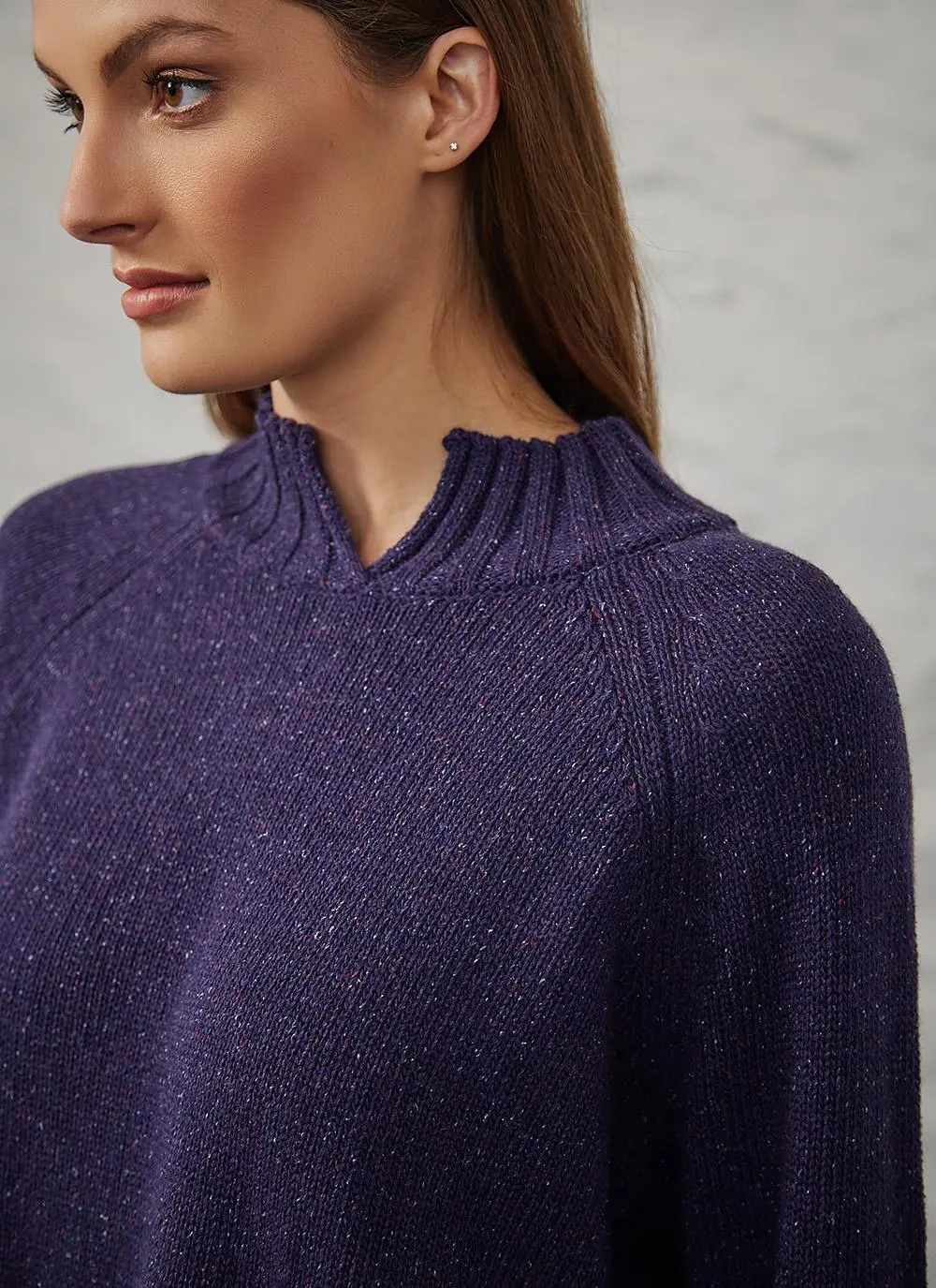 Donegal Tweed Turtle Neck Sweater with Rolled Hems