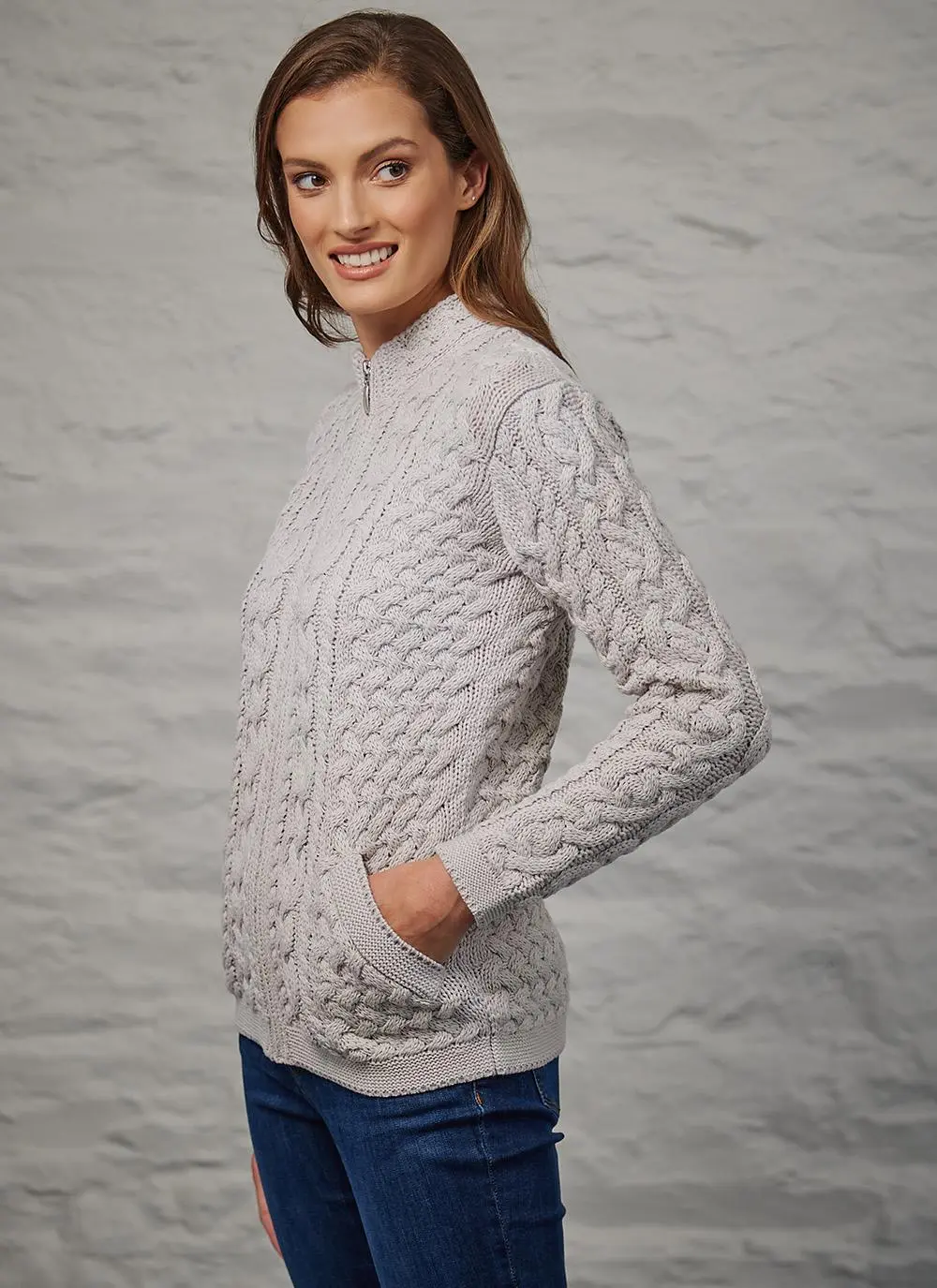 Tara Summer-Weight Aran Zip Cardigan