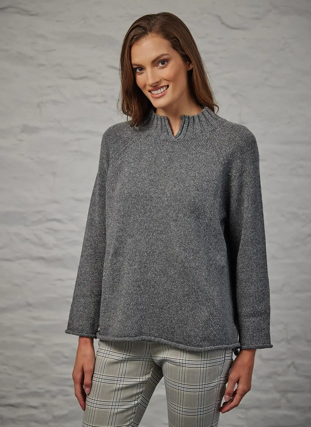 Donegal Tweed Turtle Neck Sweater with Rolled Hems
