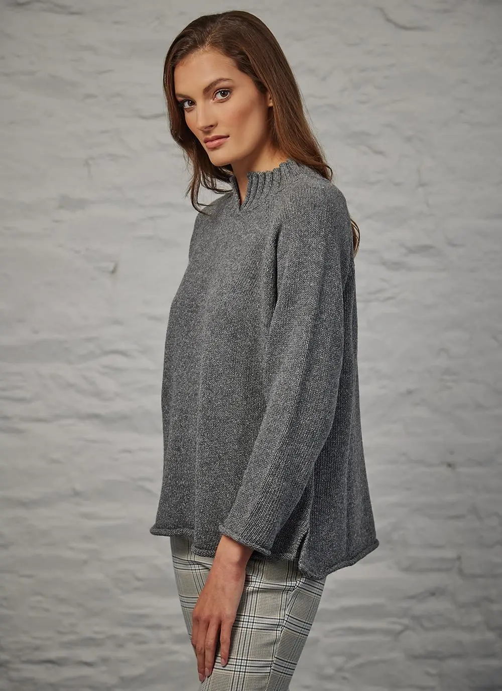 Donegal Tweed Turtle Neck Sweater with Rolled Hems