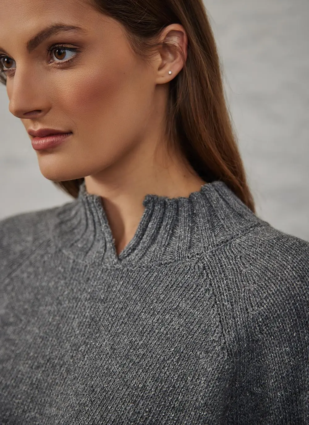 Donegal Tweed Turtle Neck Sweater with Rolled Hems
