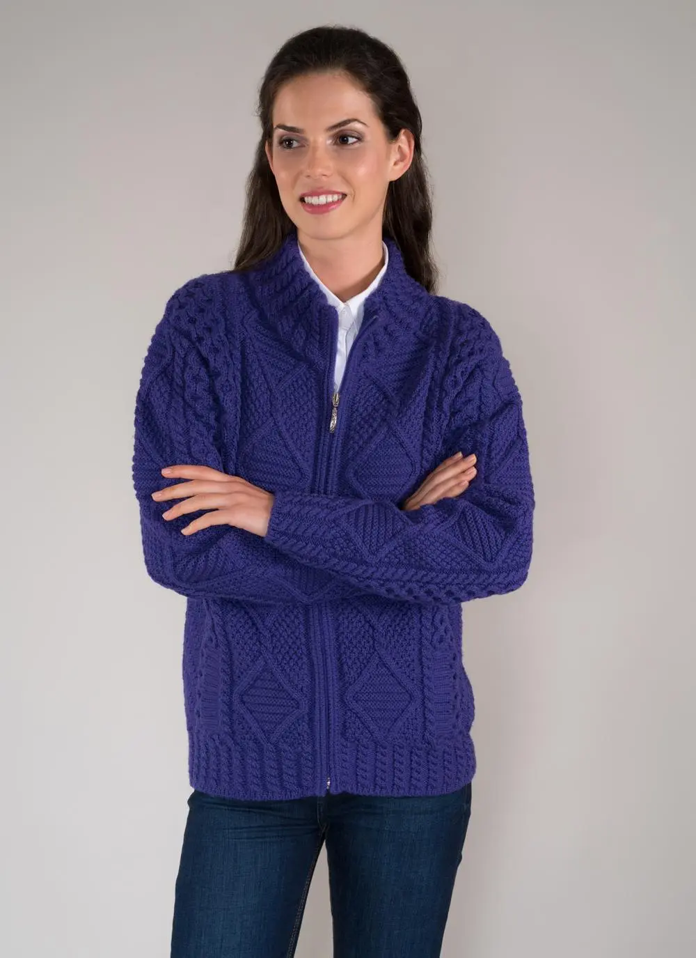 Megan Full Zip Aran Sweater