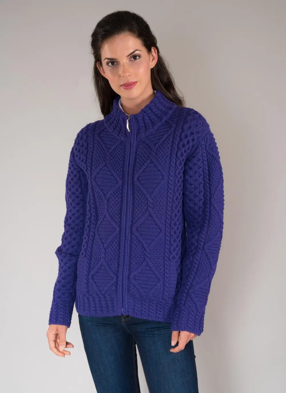 Megan Full Zip Aran Sweater