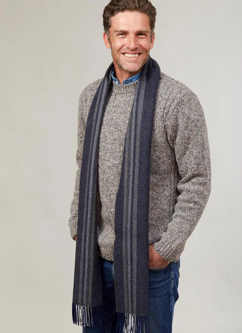 Wool Cashmere Scarf Navy Stripe