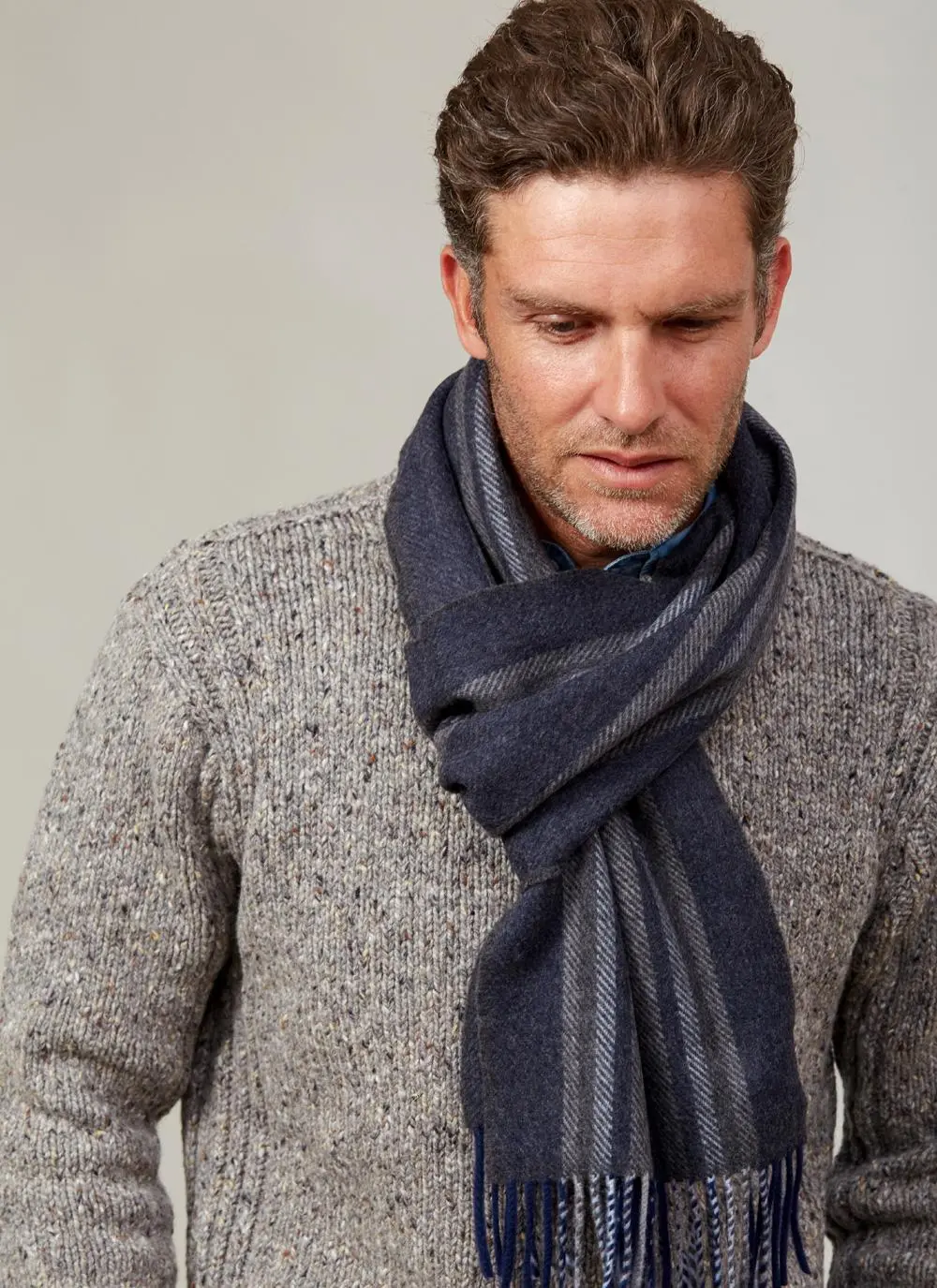 Wool Cashmere Scarf Navy Stripe