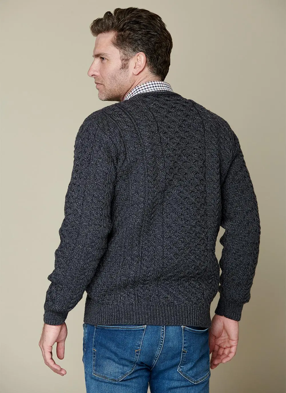 Men's V-Neck Aran Sweater | Blarney