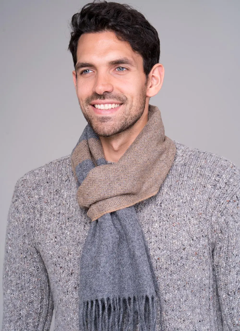100% Lambswool Scarf Tan Herringbone
