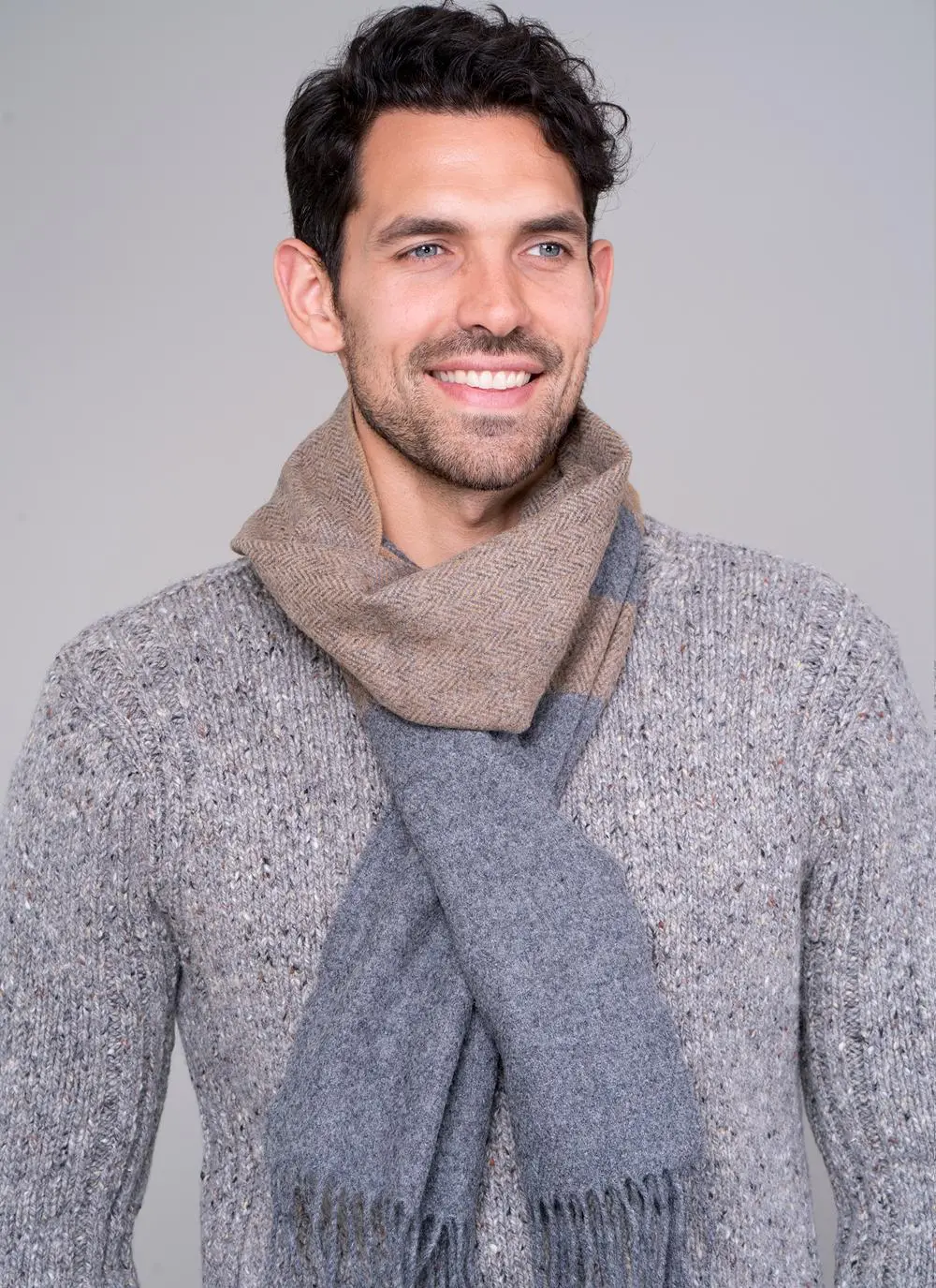 100% Lambswool Scarf Tan Herringbone