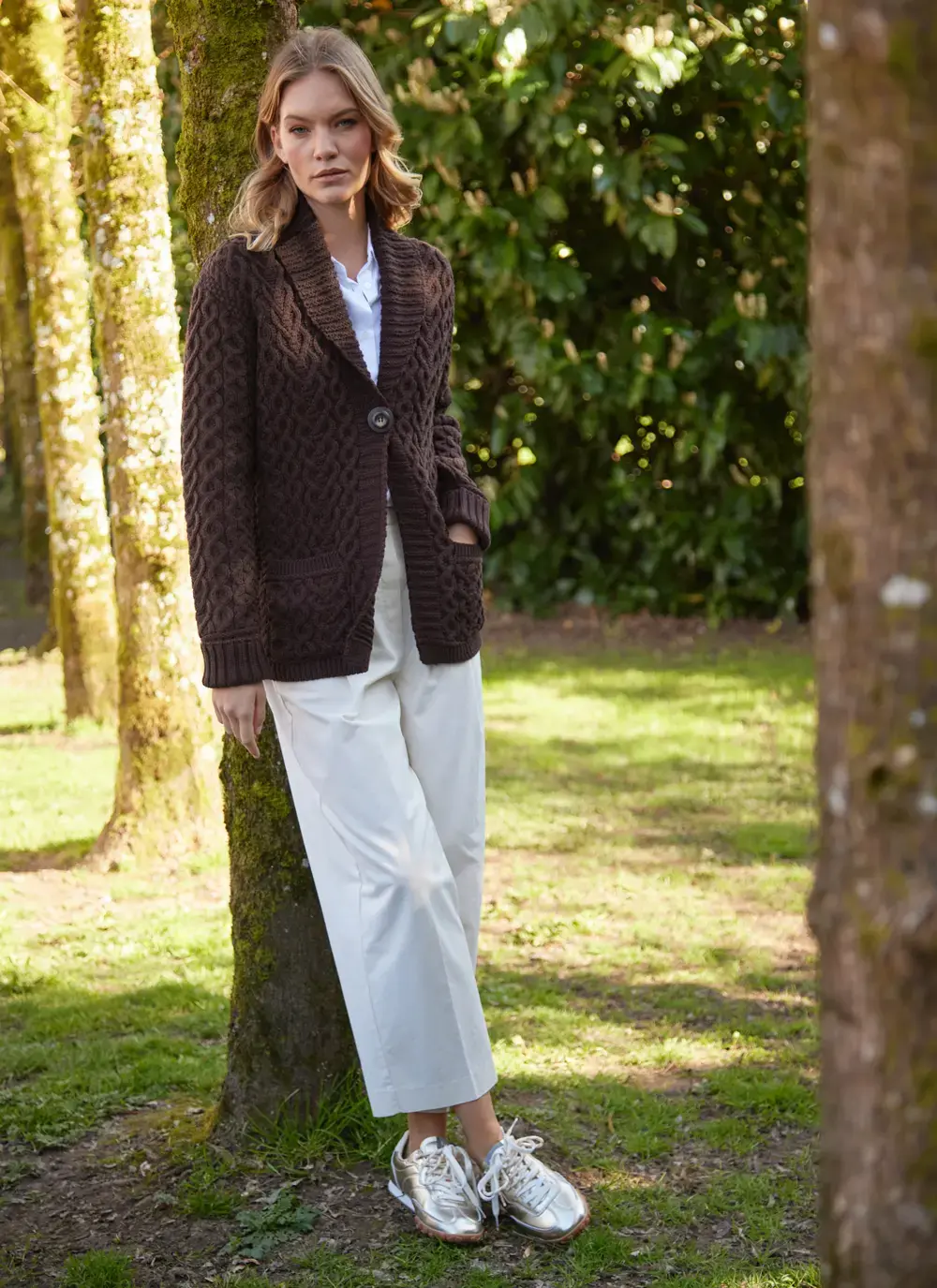 Merino One Button Cable Cardigan 