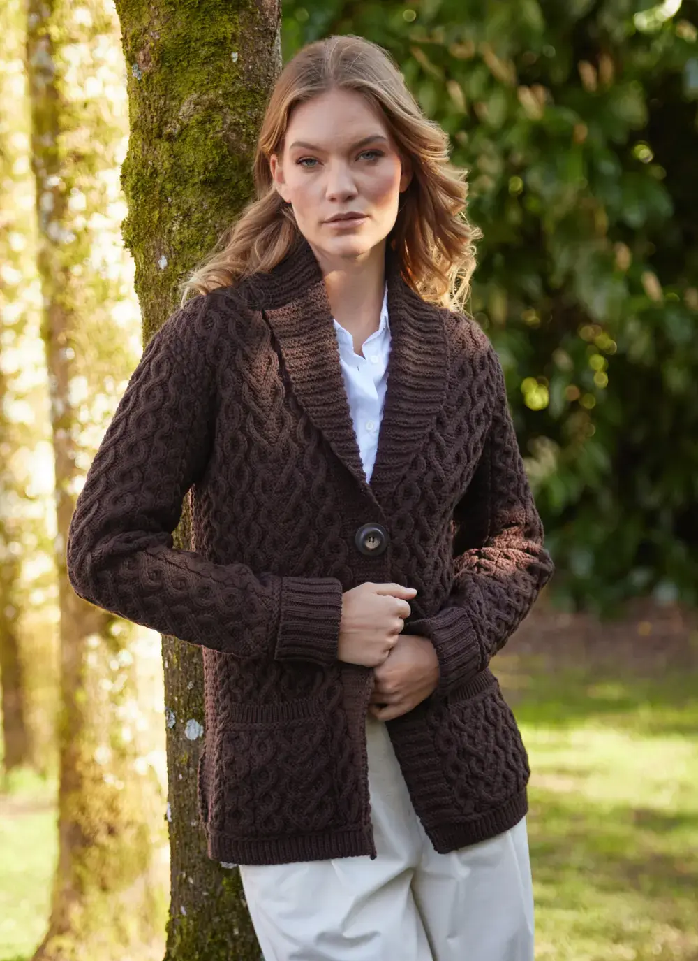 Merino One Button Cable Cardigan 