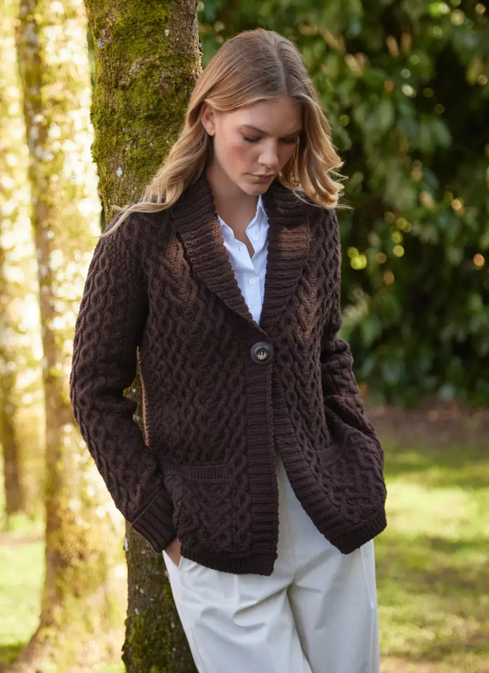Merino One Button Cable Cardigan 