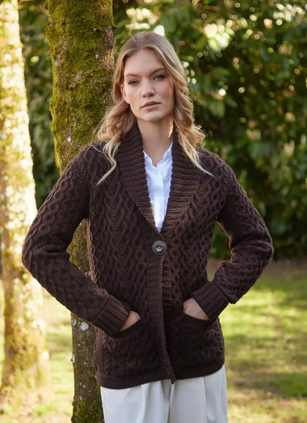 Merino One Button Cable Cardigan 