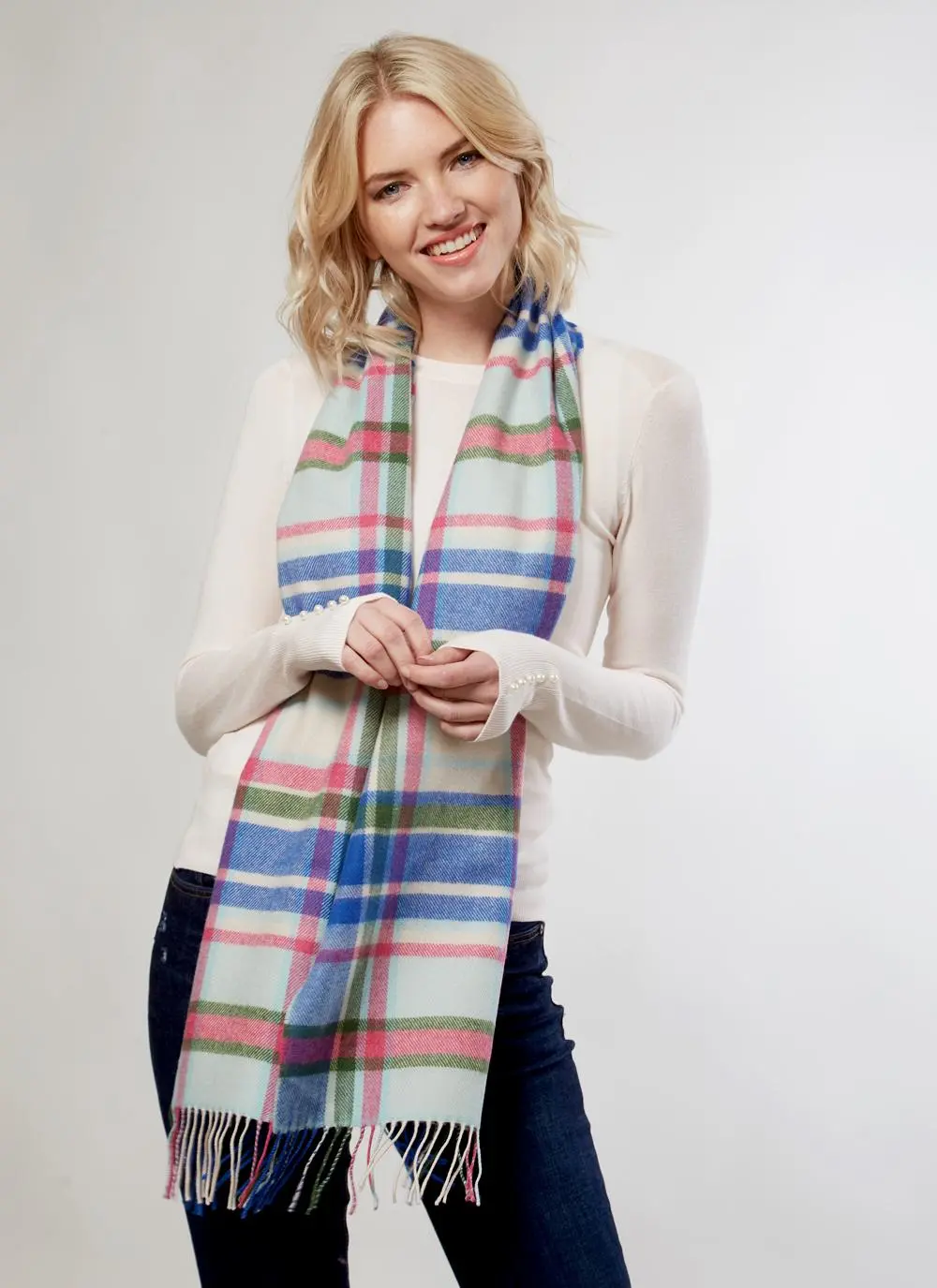 Merino Wool Scarf Multi Check
