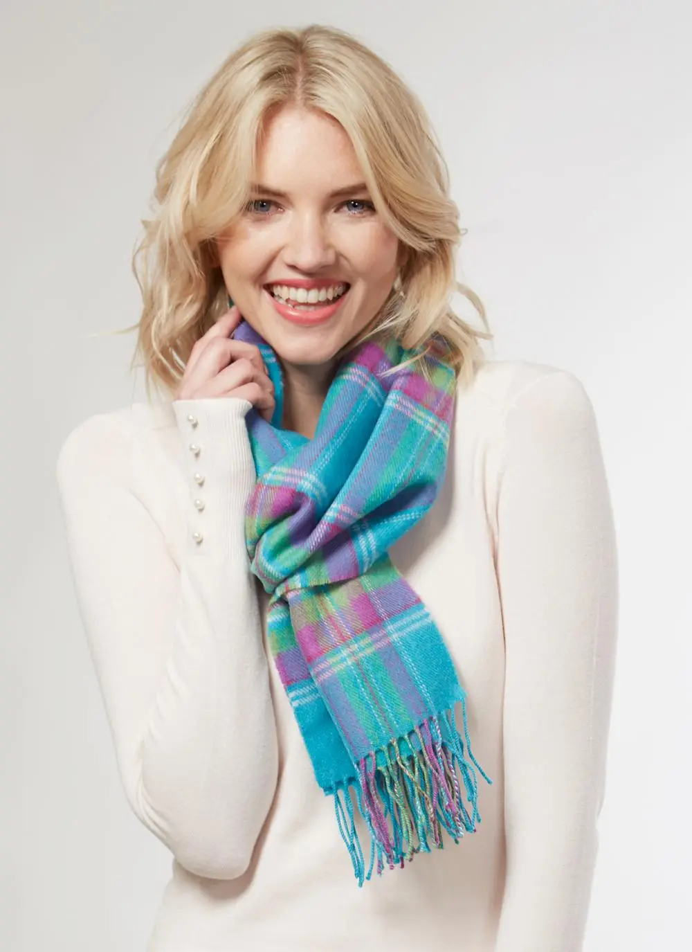 Merino Wool Scarf Turquoise Check