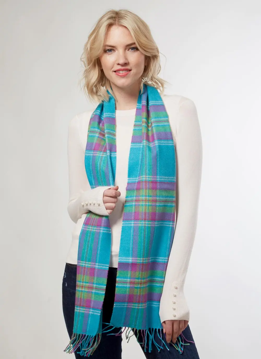 Merino Wool Scarf Turquoise Check