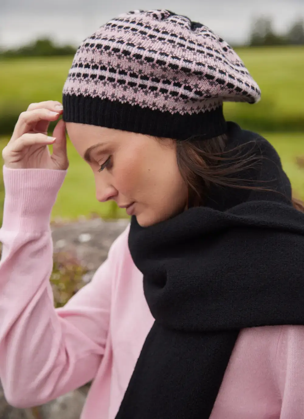 Morar pure new wool Fairisle Beret in Black