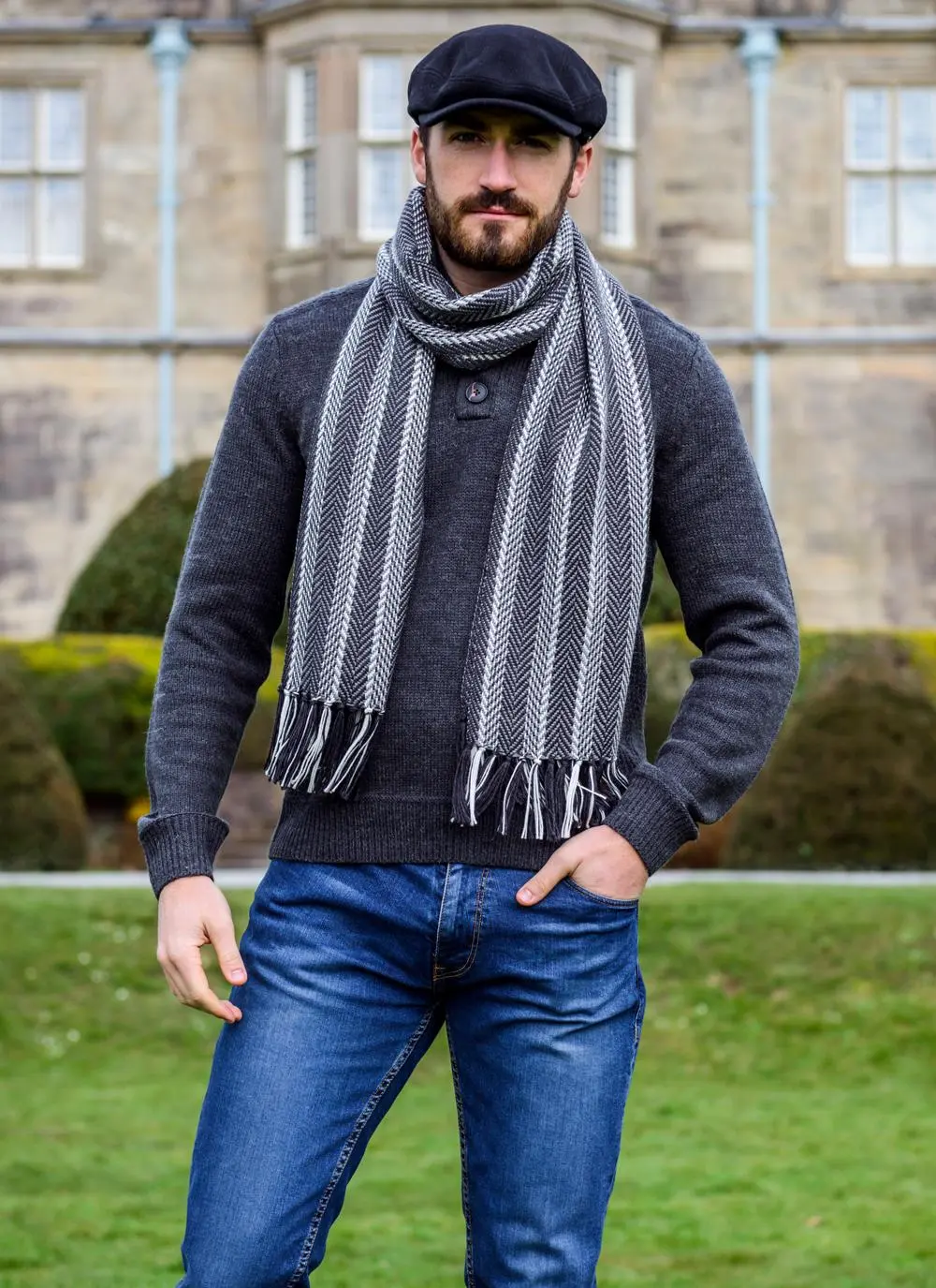Merino Wool Dingle Scarf Charcoal Stripe