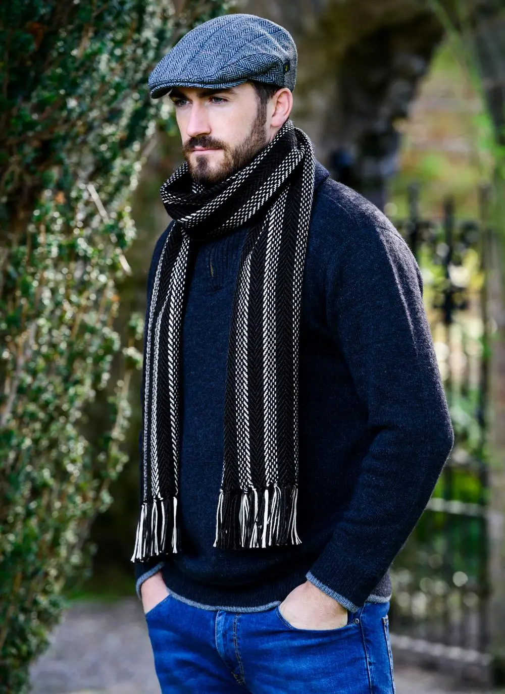 Merino Wool Dingle Scarf Black Stripe
