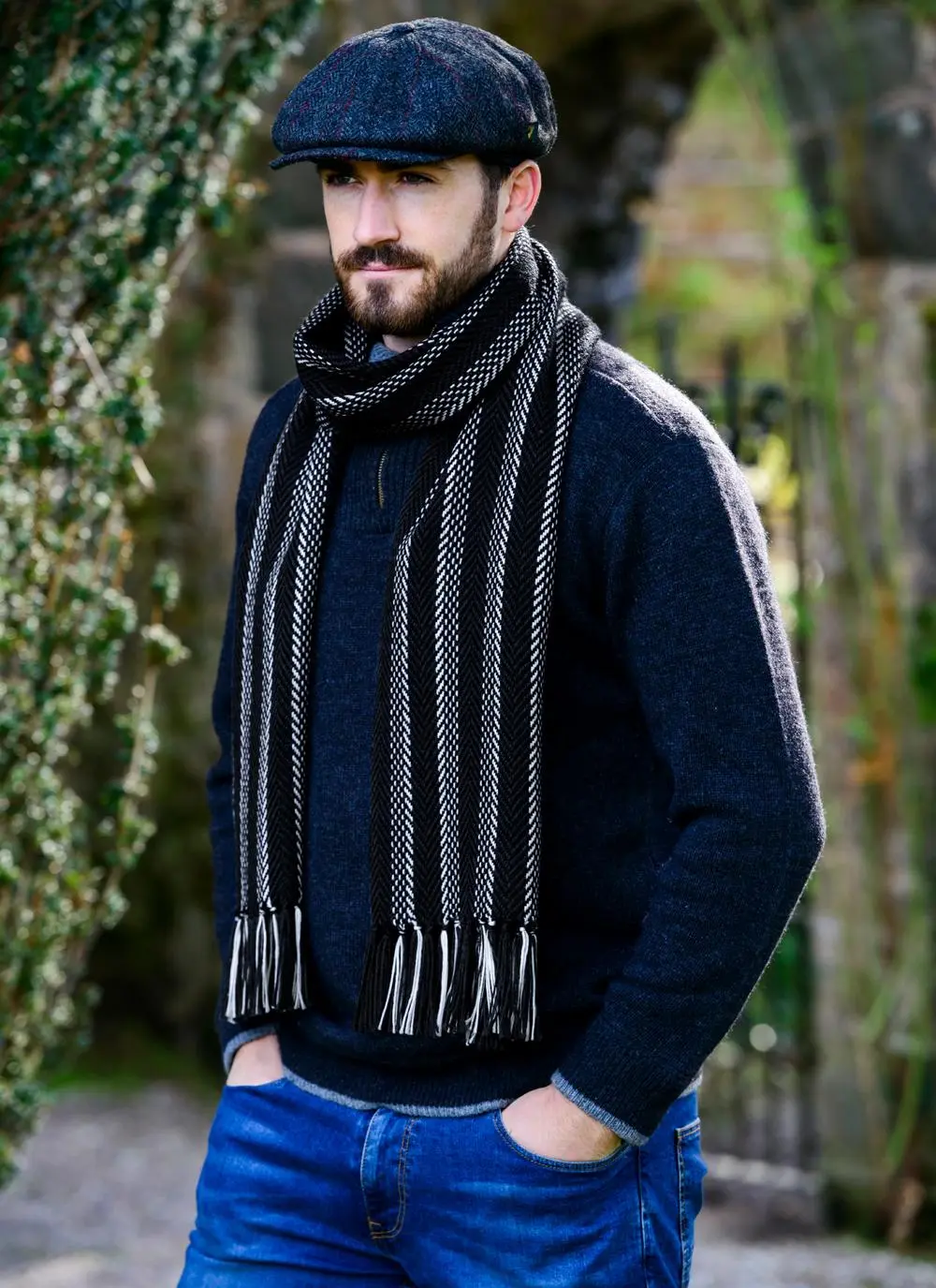 Merino Wool Dingle Scarf Black Stripe