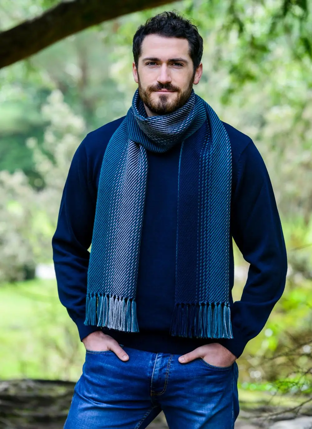 Merino Wool Dingle Scarf Teal Stripe