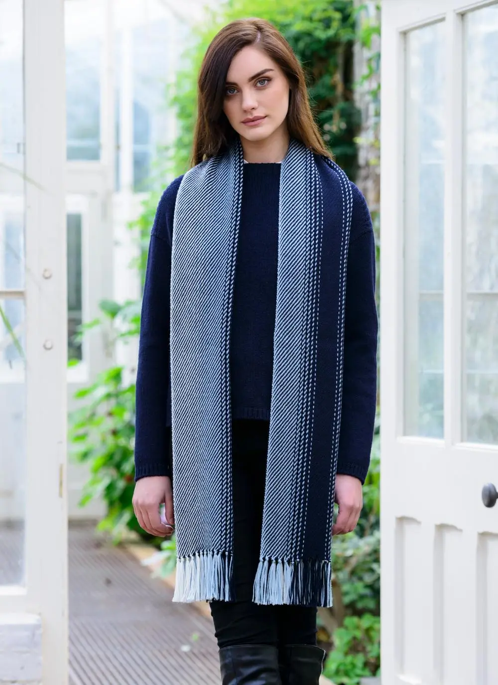 Merino Wool Dingle Scarf Navy Stripe