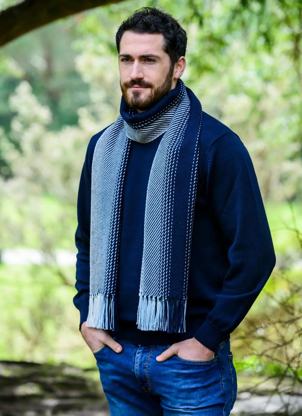 Merino Wool Dingle Scarf Navy Stripe