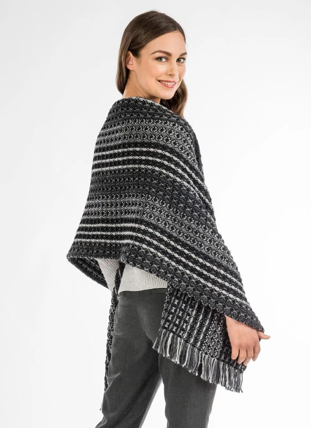 Multi Gray Honeycomb Stitch Shawl