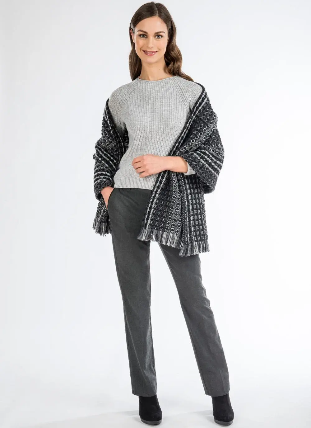 Multi Gray Honeycomb Stitch Shawl