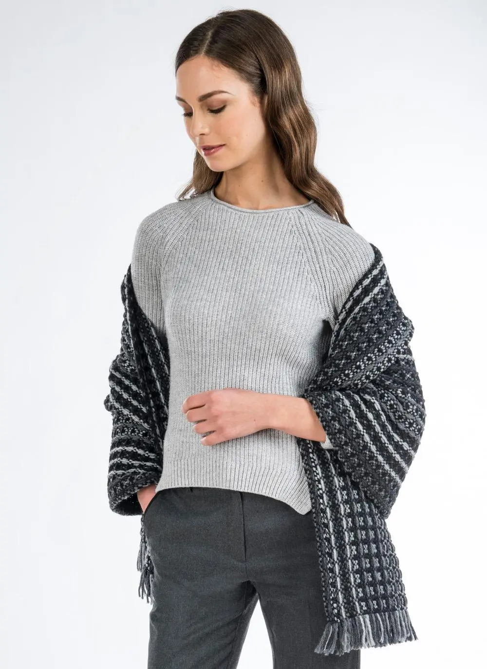 Multi Gray Honeycomb Stitch Shawl