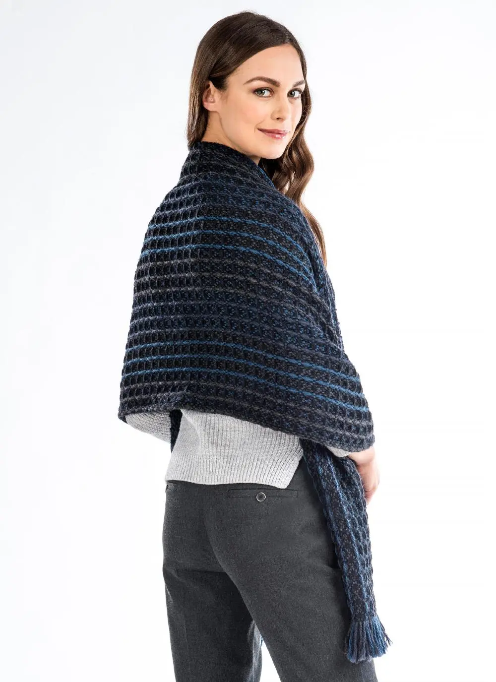 Multi Teal Honeycomb Stitch Shawl 