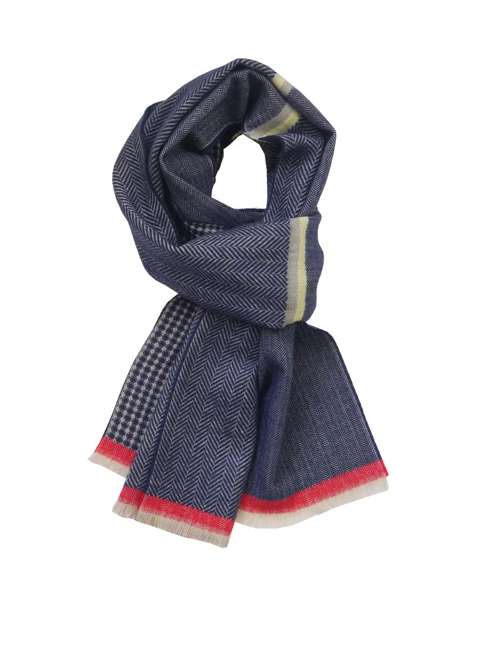 Navy Herringbone Woven Scarf