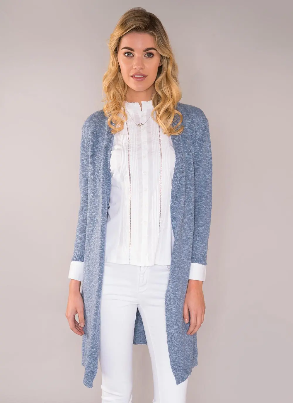 Nessa Cotton Linen Long Cardigan Denim Blue