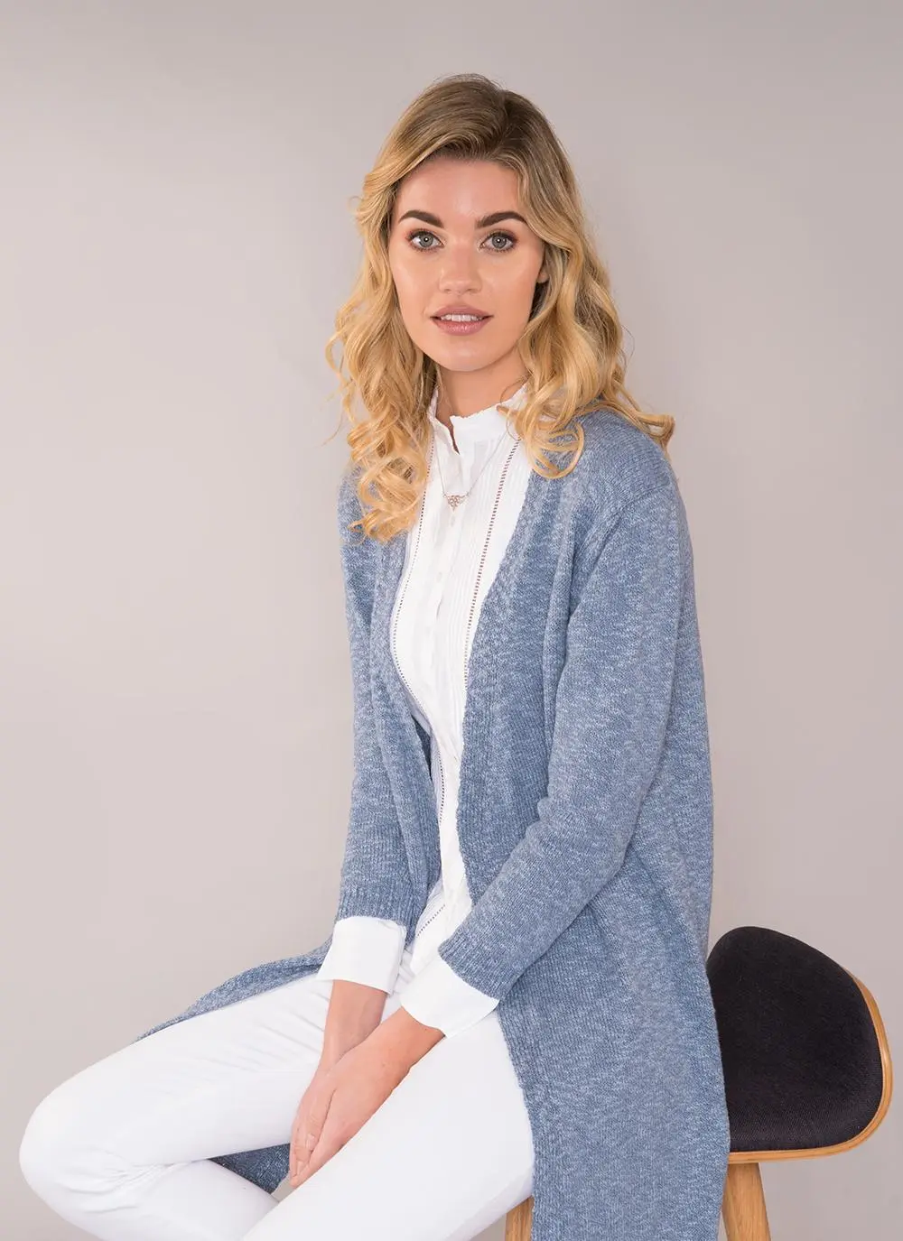 Nessa Cotton Linen Long Cardigan Denim Blue