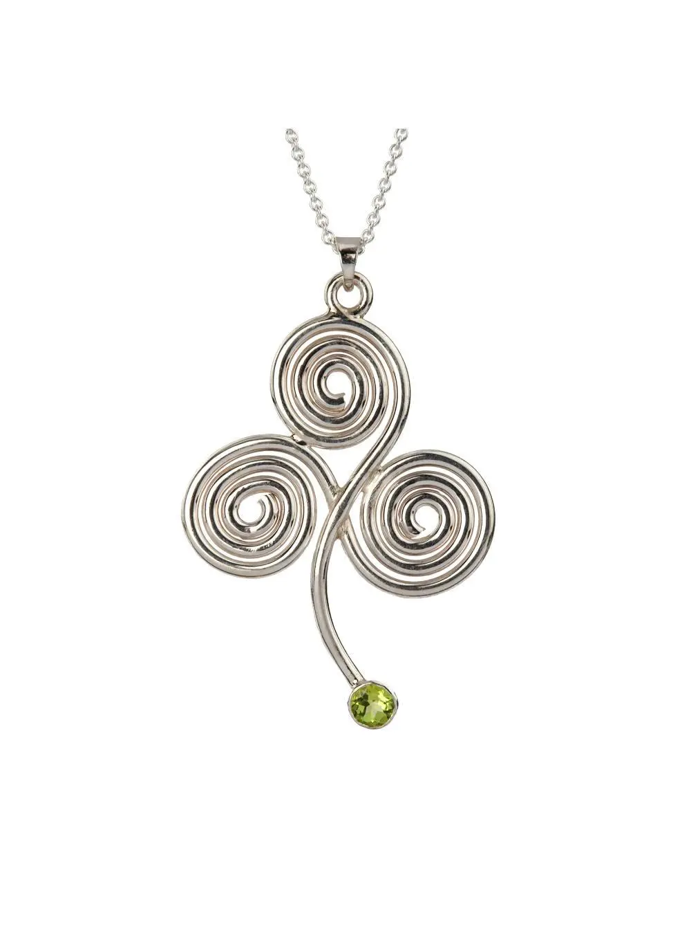Newgrange Triskele Pendant with Green Peridot Stone