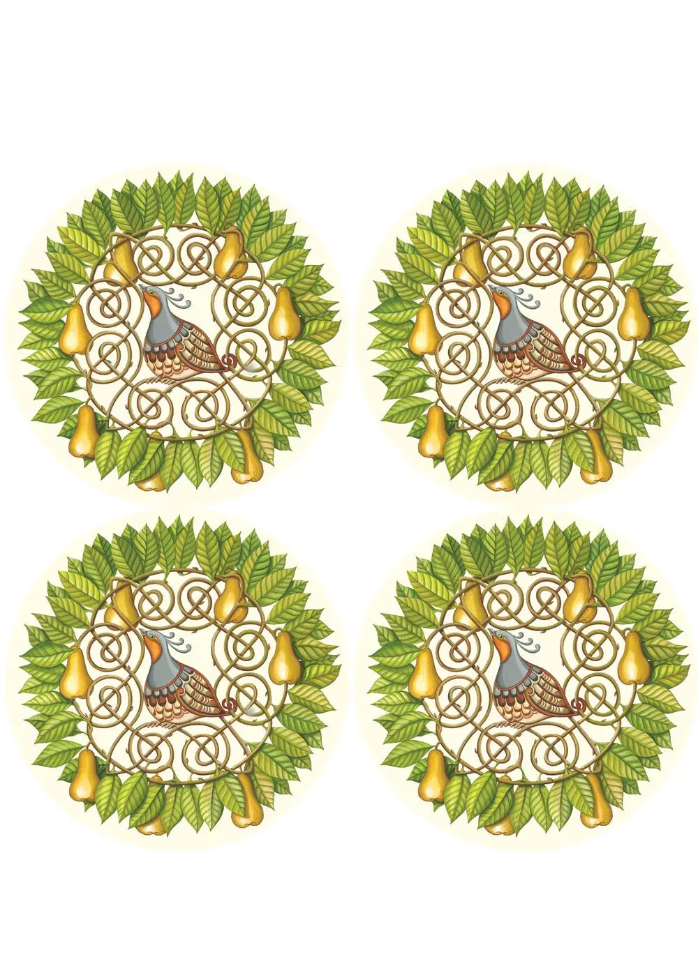 Partridge and Pear Coasters Set of 4