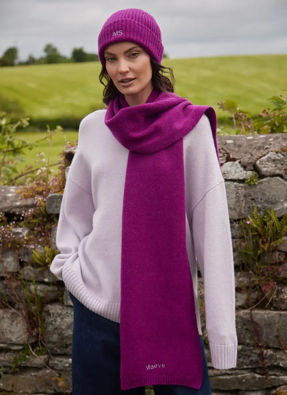 Personalized Wool Cashmere Scarf in Foxglove