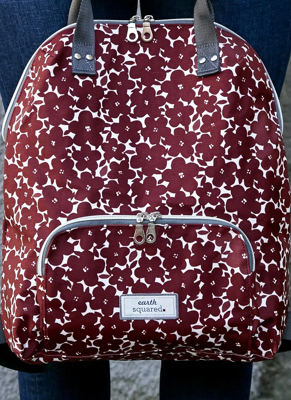 Red Flower Oil Cloth Backpack