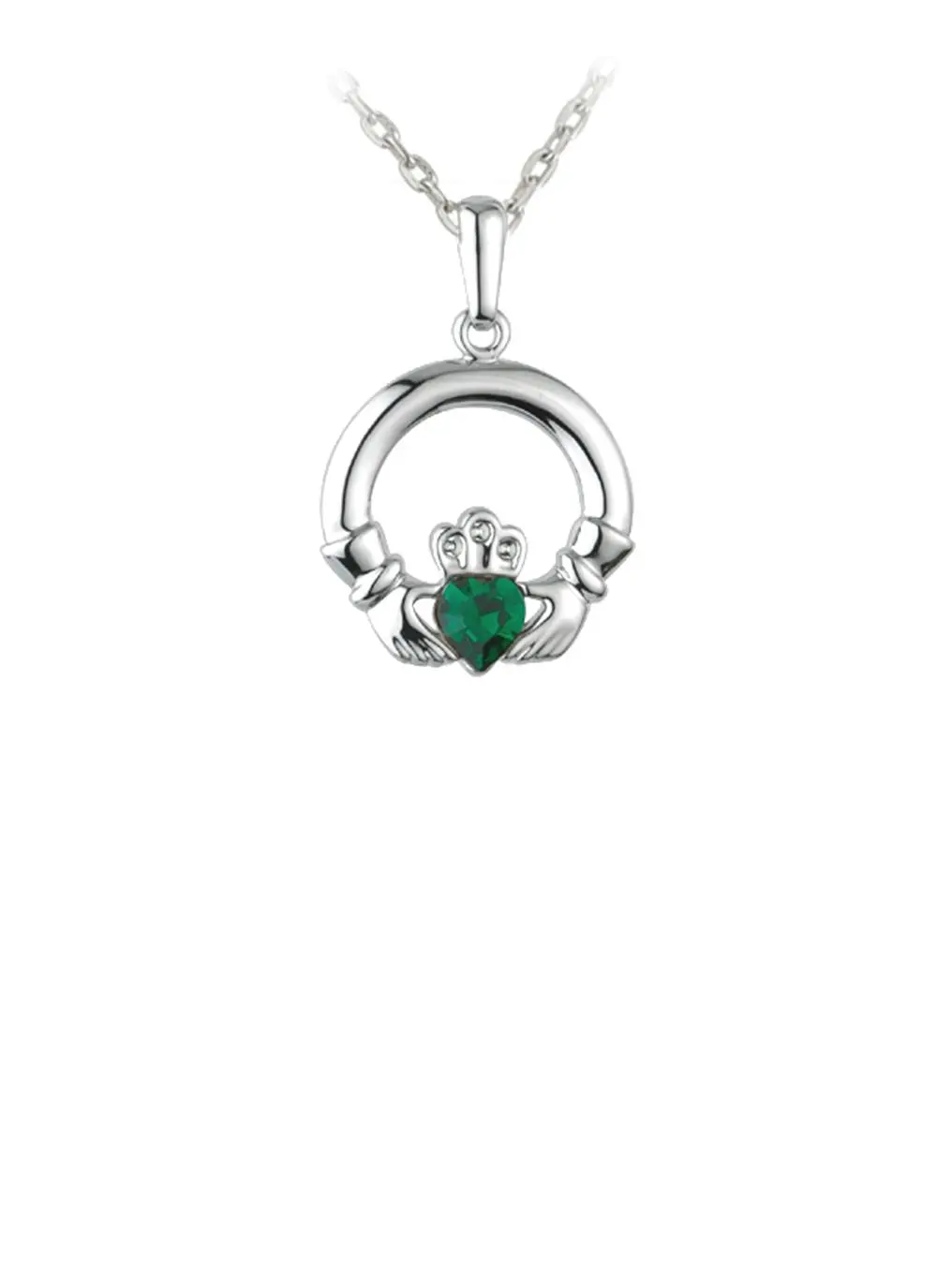 Rhodium Plated Emerald Claddagh Pendant