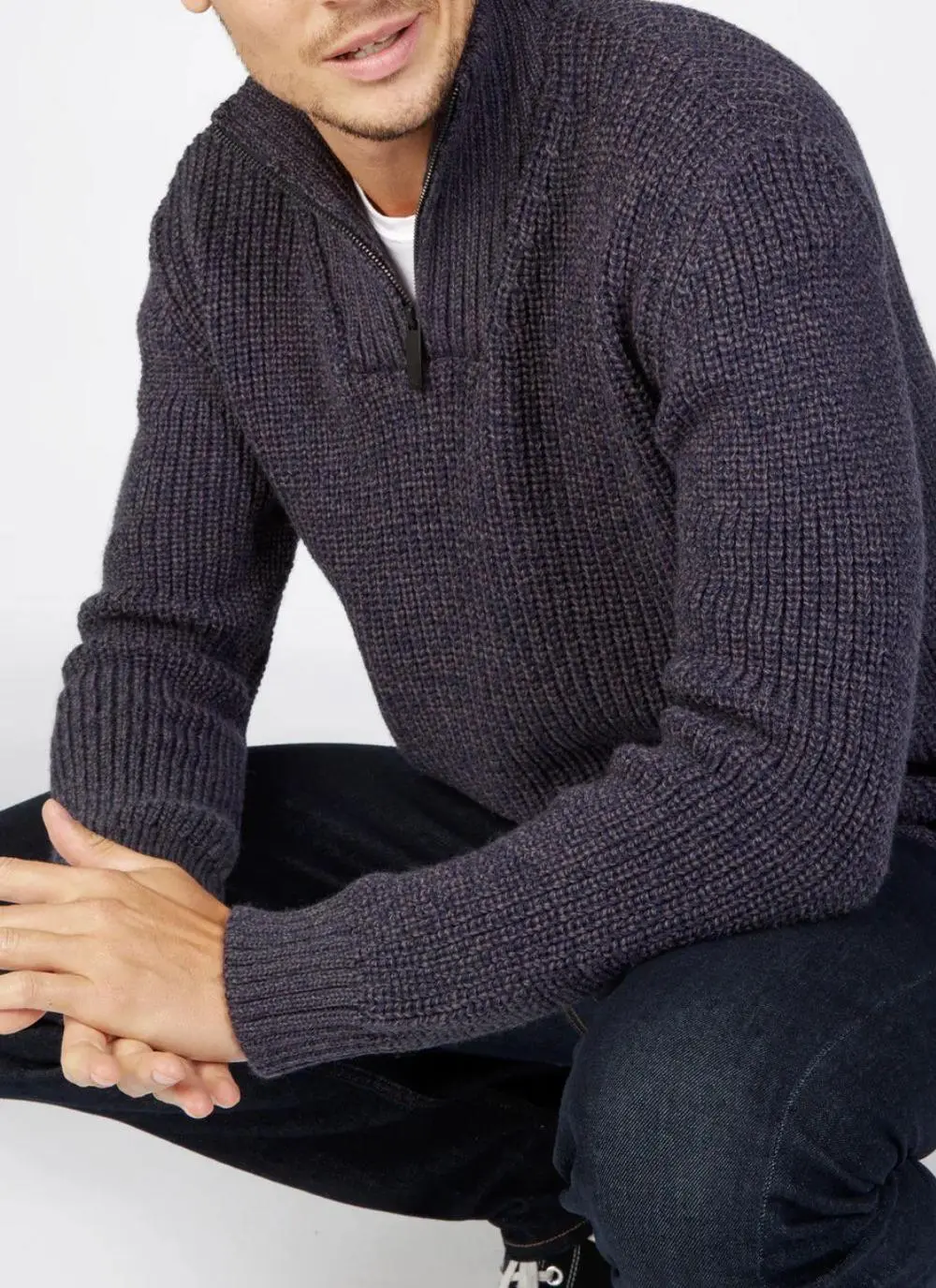 Ribbed Zip Neck Troyer Sweater