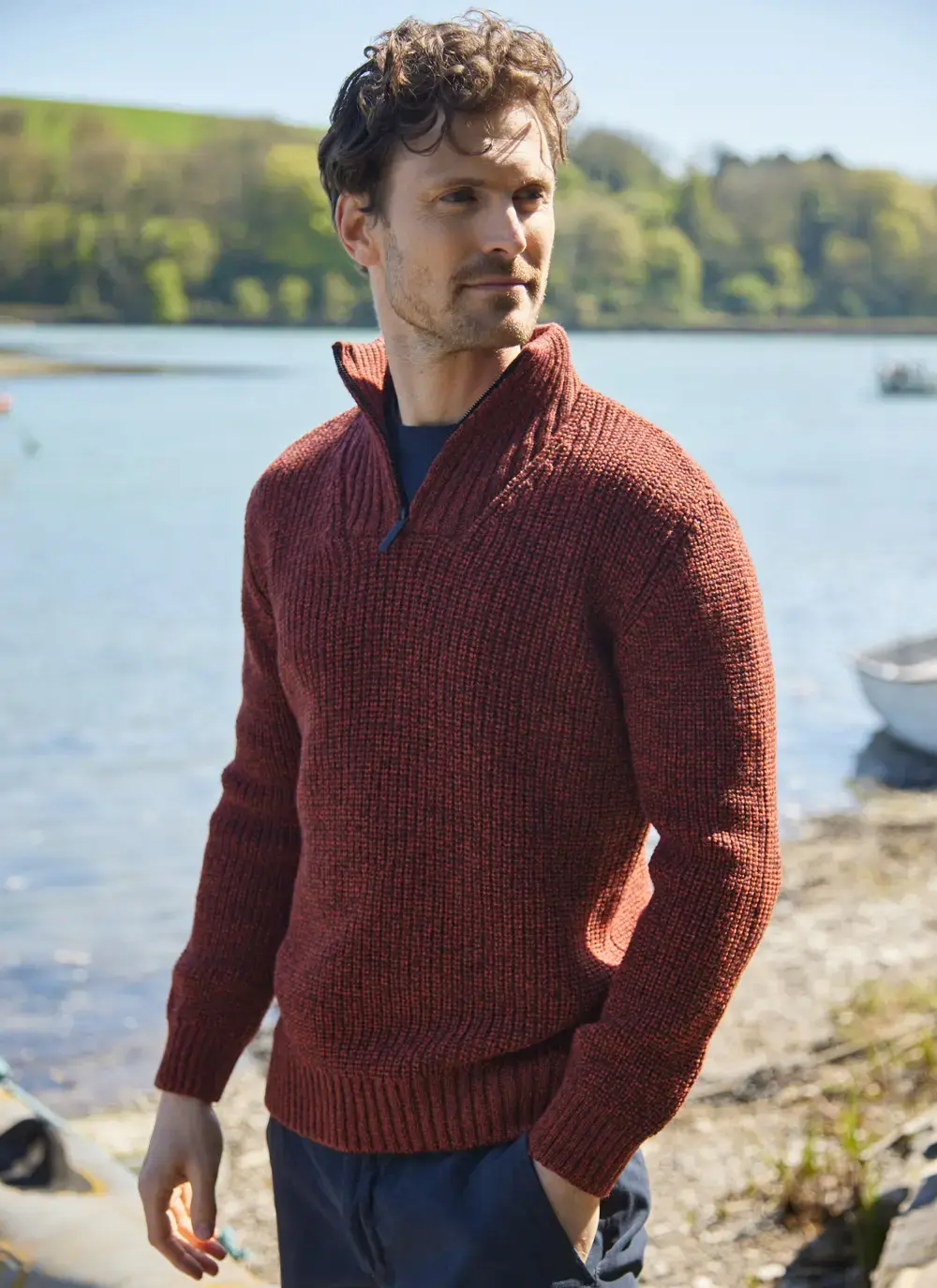 Ribbed Zip Neck Troyer Sweater 