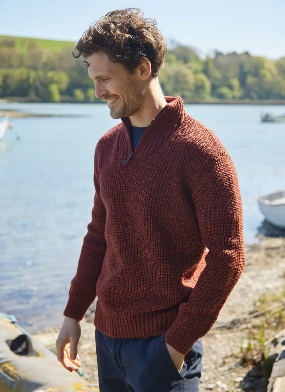 Ribbed Zip Neck Troyer Sweater 