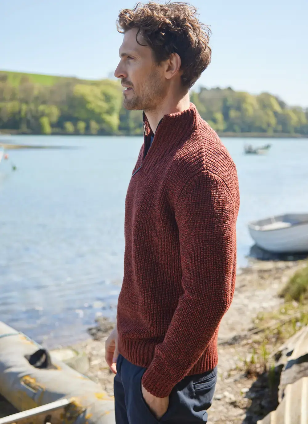 Ribbed Zip Neck Troyer Sweater 