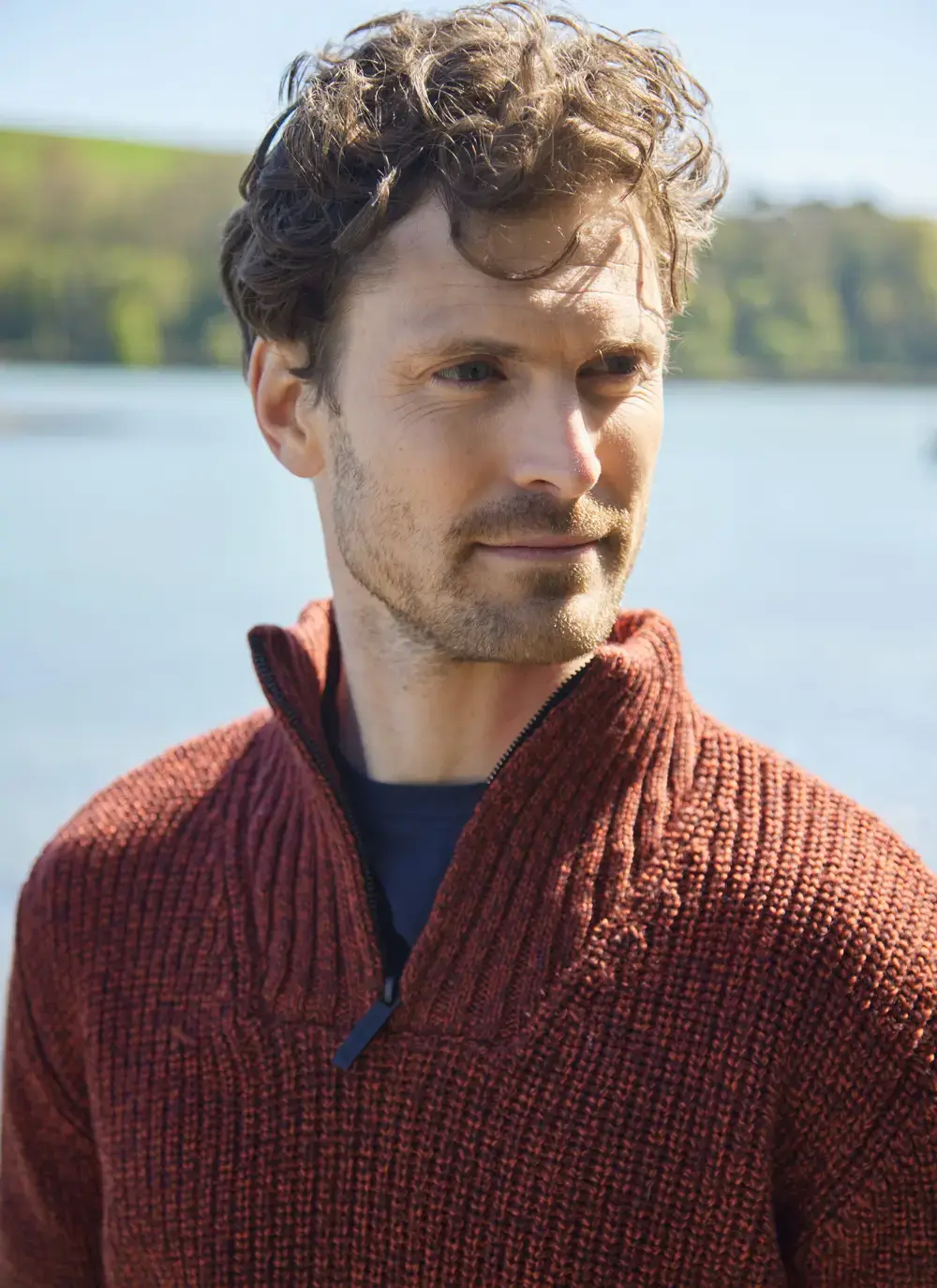 Ribbed Zip Neck Troyer Sweater 