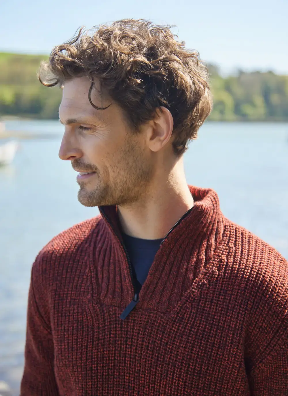 Ribbed Zip Neck Troyer Sweater 