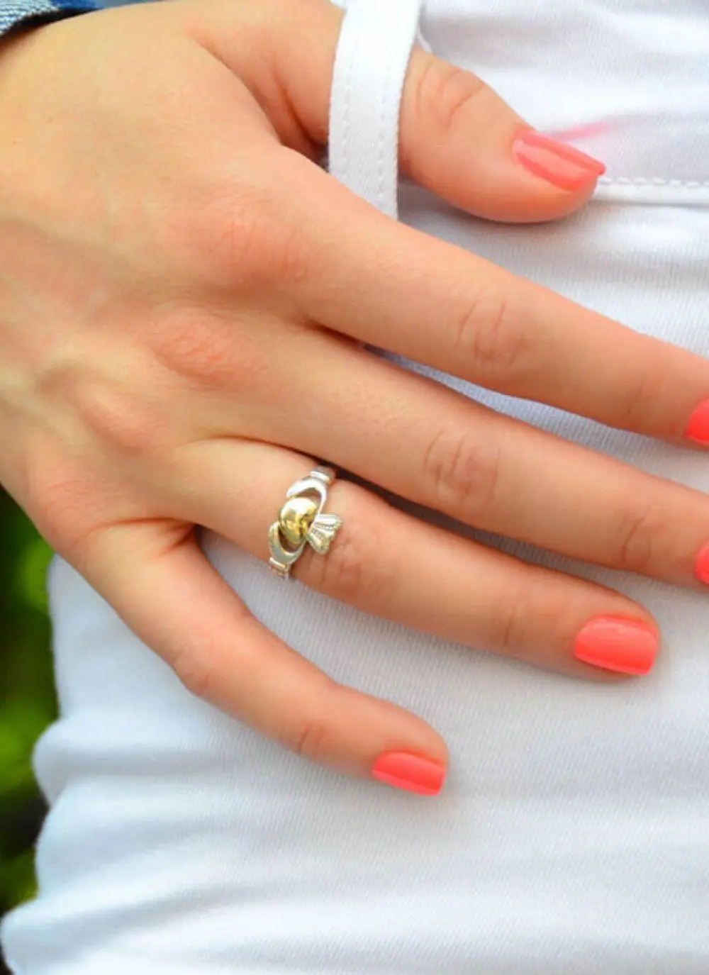 Sterling Silver Claddagh Ring with 10K Gold Heart - Size 5