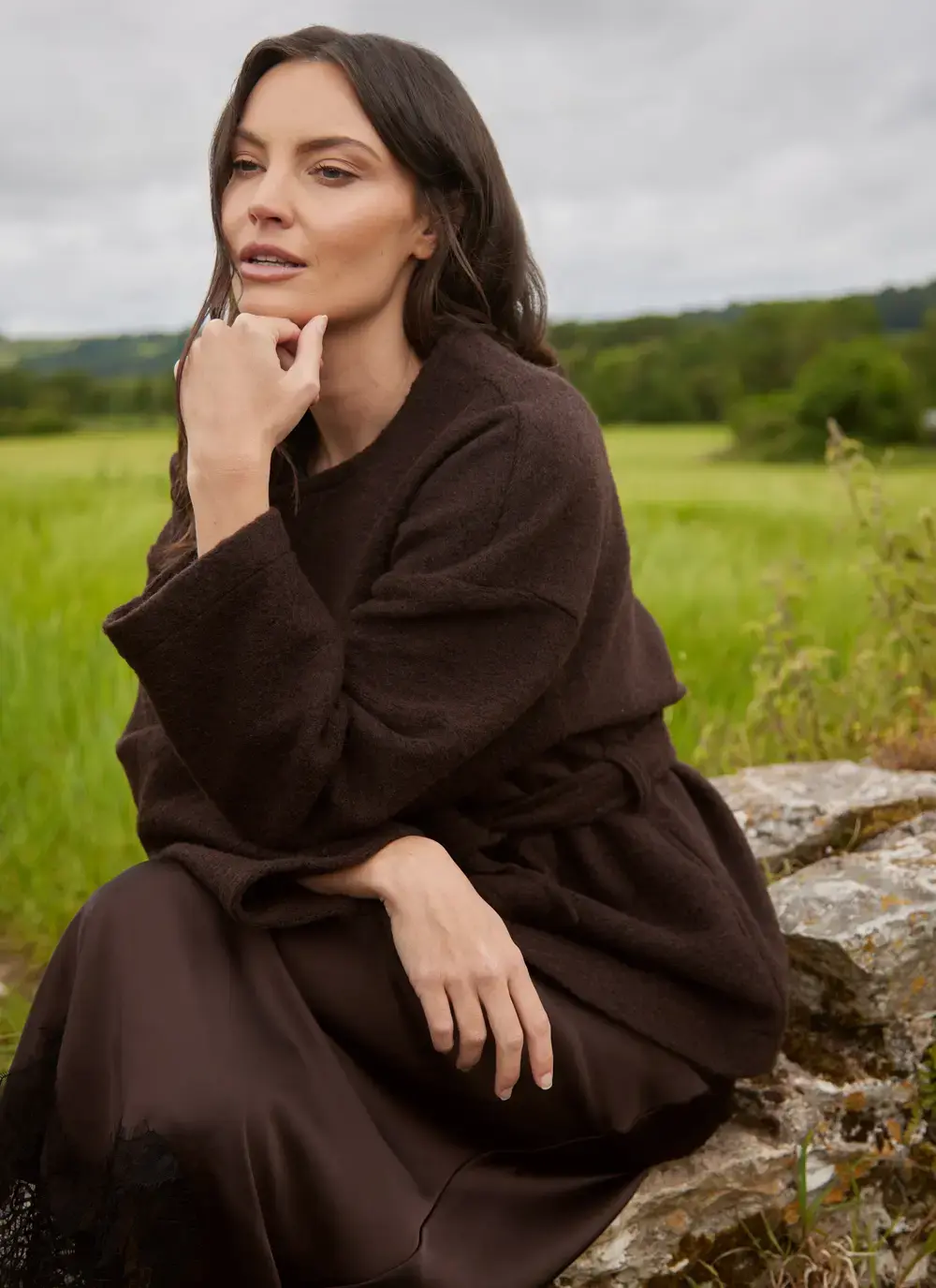 Rose Wool Belted Jacket in Chocolate
